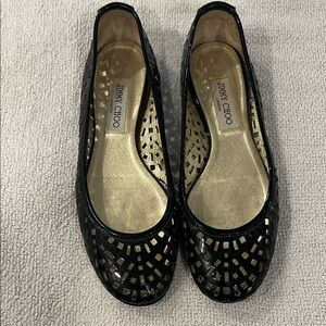 Jimmy Choo Black Patent Laser-Cut Ballet Flats